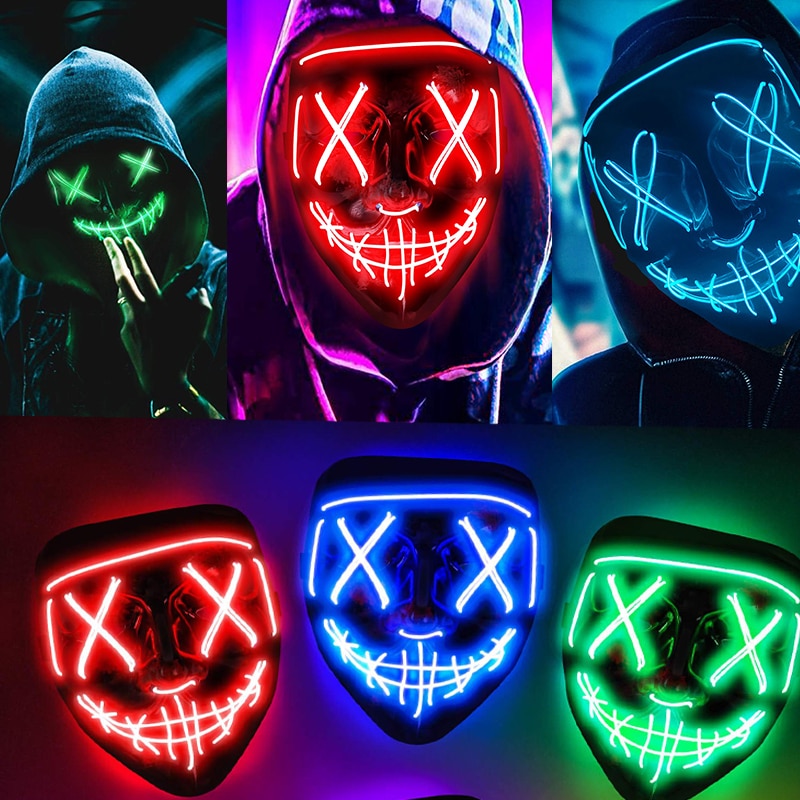 Wireless Halloween Neon Led Purge Mask Masquerade Carnival Party Masks Light Luminous In The Dark Cosplay Costume Supplies