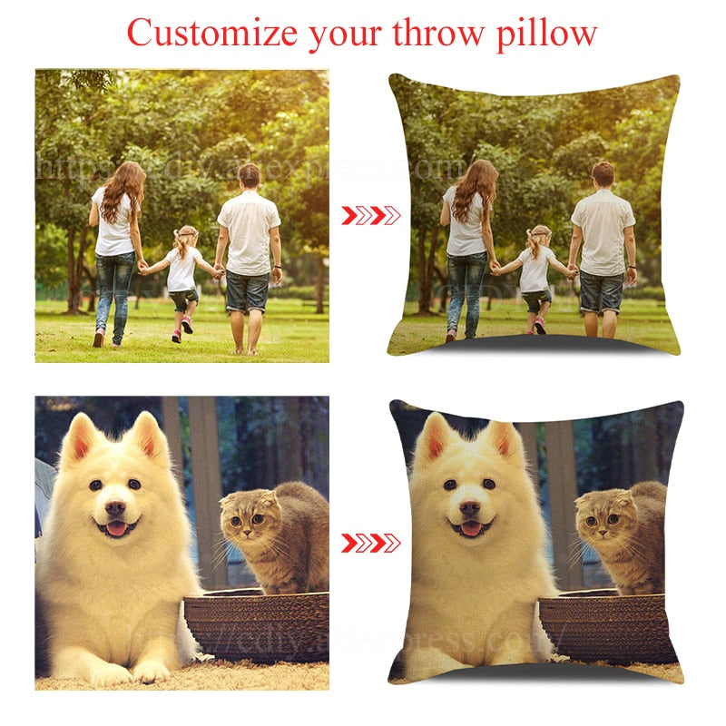 Custom Photos Cushion Covers DIY Logo Personalized Pillowcase Family Photos Printing Pillow Cover Baby Kids Wedding Pets Photos