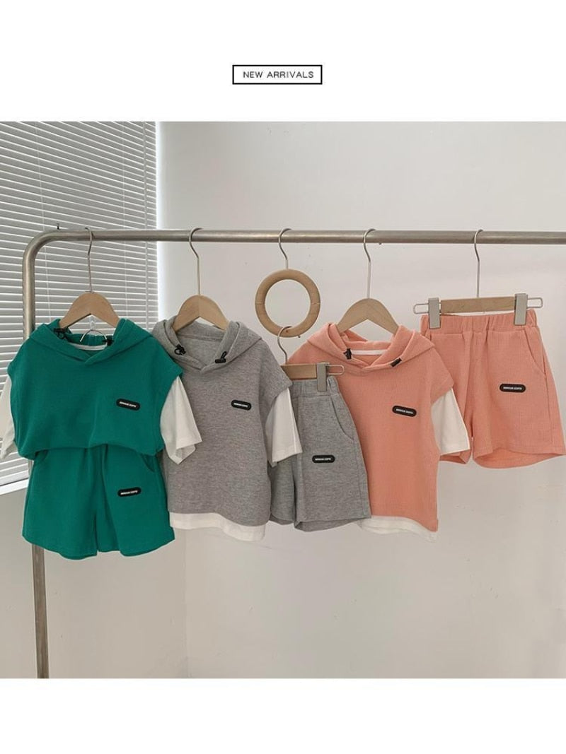 Children Clothing Sets Kids Boys Girls Clothes Short Sleeve Hooded Shirt+short Kid 2Pcs Suit Cotton 2023 Summer Baby Boy Outfit