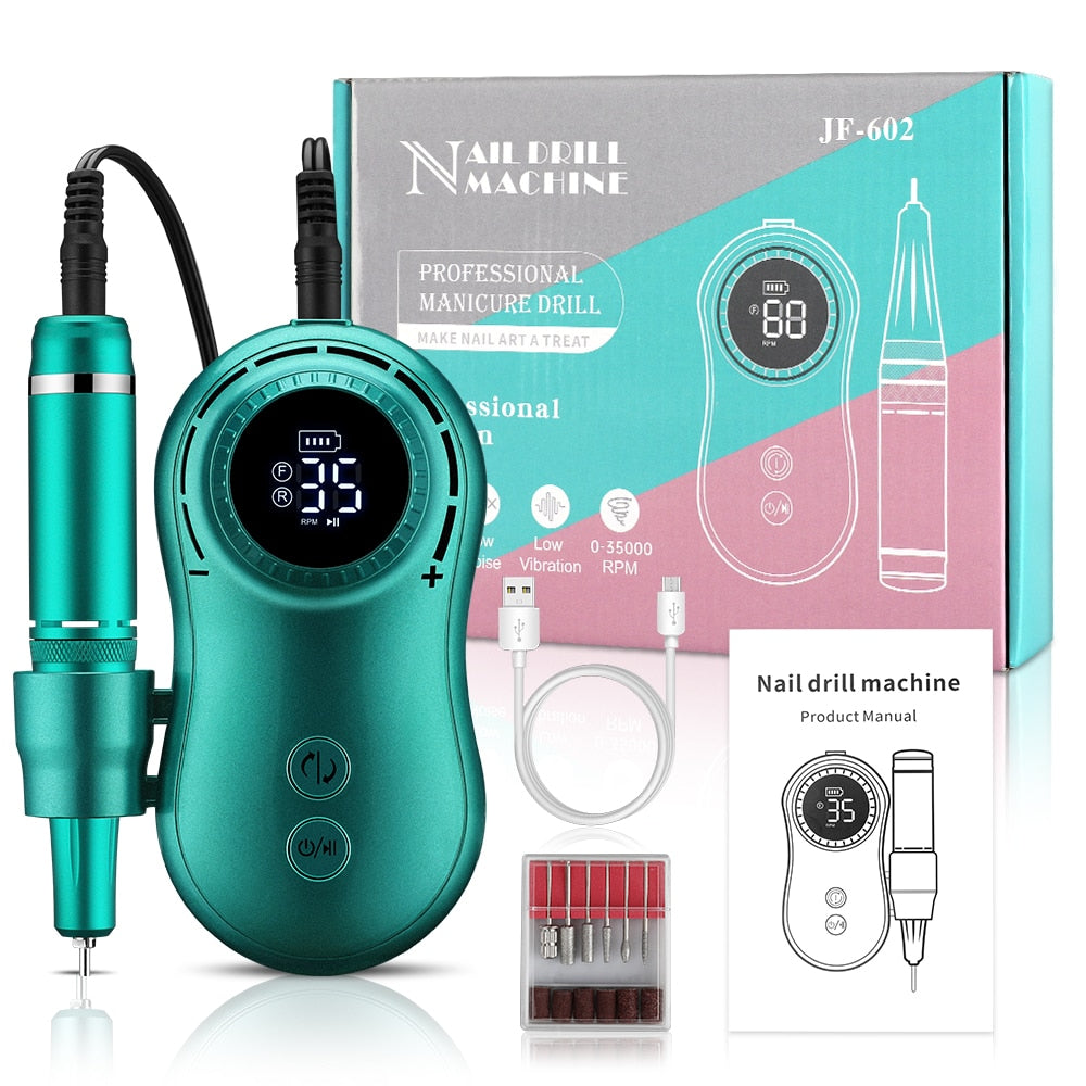 INBUTY 35000RPM Nail Drill Manicure Set Electric Nail Drill Machine Rechargeable Salon Gel Nail Polish Sander Professional Tool