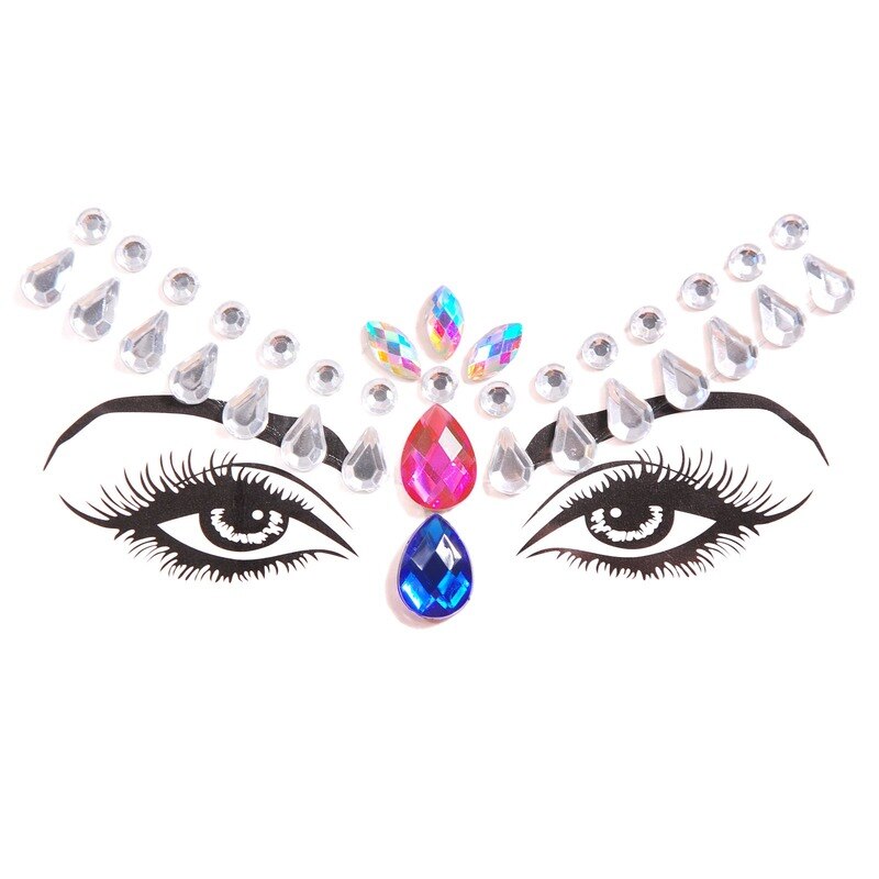 3D Acrylic Glitter Rhinestone Temporary Sexy Face Tattoo Sticker DIY Kids Holiday Party Masquerade Body Facial Jewelry Tattoo