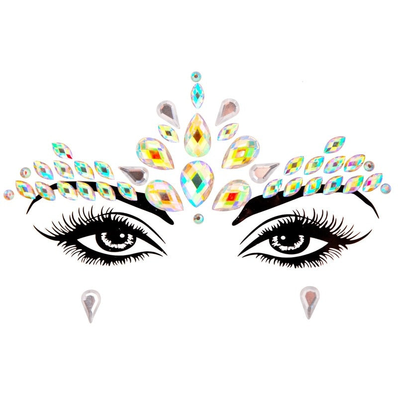 3D Acrylic Glitter Rhinestone Temporary Sexy Face Tattoo Sticker DIY Kids Holiday Party Masquerade Body Facial Jewelry Tattoo