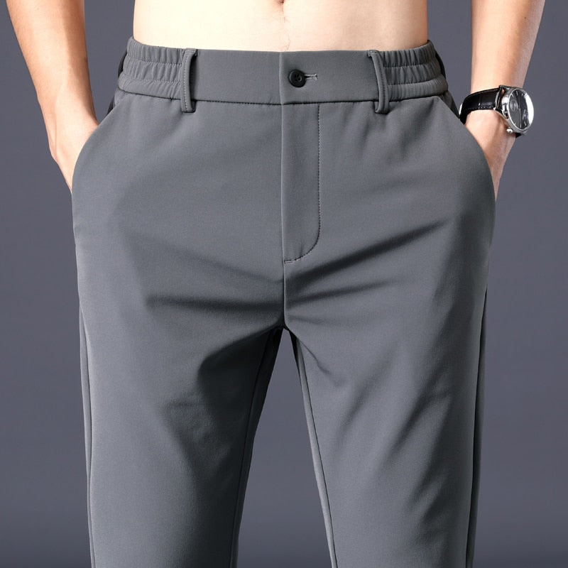 Summer Men's Casual Pants Thin Business Stretch Slim Fit Elastic Waist Jogger Korean Classic Blue Black Gray Brand Trousers Male