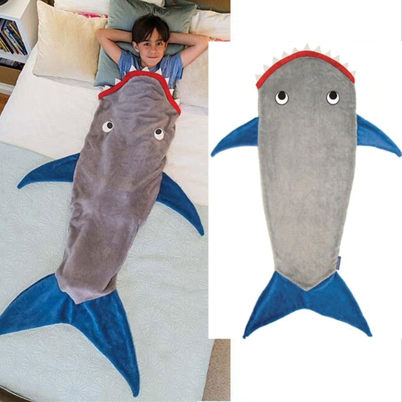 Children Shark Sleeping Bag Ultra-soft Fluffy Flannel Fishtail Blanket Kids Boys Girls Wearable Sleepsack