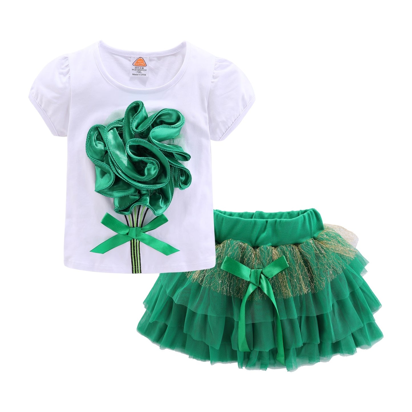 Mudkingdom Cute Summer Girls Outfits Cartoon Cat T-shirt and Tutu Skirt Set for Girl Princess Clothes Suit Children Clothing
