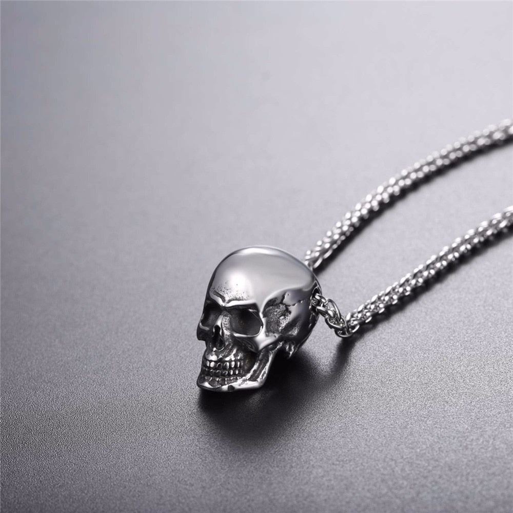 U7 Halloween Skull Necklace Pendant Skeleton Men Necklaces Gift Punk Gothic Goth Stainless Steel Mens Jewelry