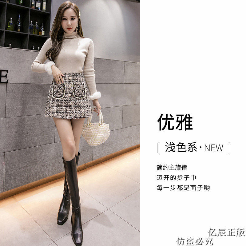 Women's Woolen Tartan Skirt 2020a Skirt for Autumn and Winter Woman Skirts Mujer Faldas Saias Mulher