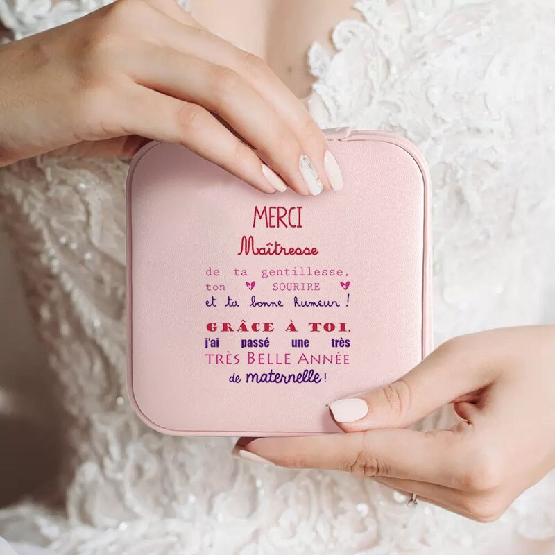 Custom Merci Mistress Print Jewellery Box Travel Earring Holder Storage Display Case Gifts for Teacher cadeau maitresse école