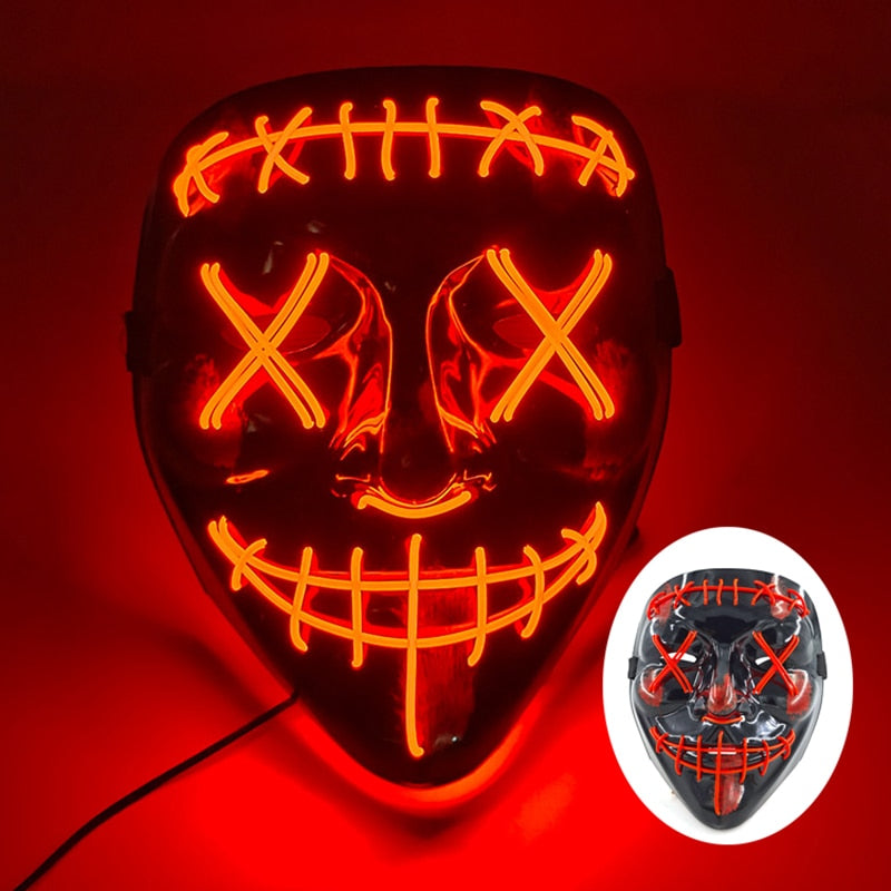 Wireless Halloween Neon Led Purge Mask Masquerade Carnival Party Masks Light Luminous In The Dark Cosplay Costume Supplies