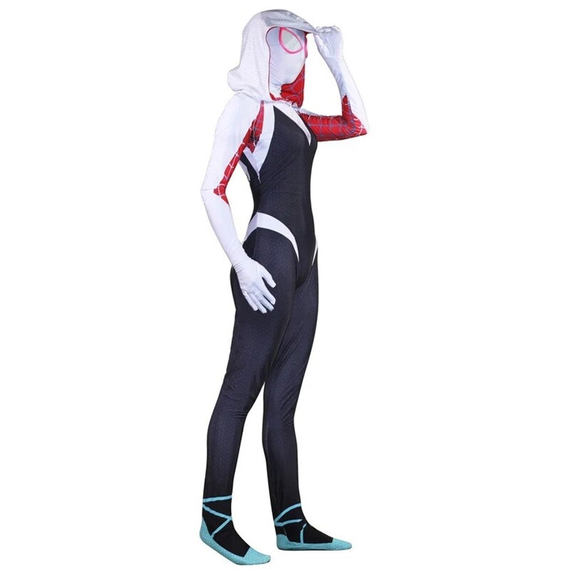 Cafele New Gwen Stacy Spider Gwen Cosplay Costumes for Women Kids Jumpsuits Halloween Party Props Costume Detached Mask