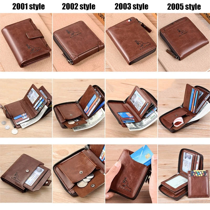 Fashion Men&#39;s Coin Purse Wallet RFID Blocking Man Leather Wallet Zipper Business Card Holder ID Money Bag Wallet Male