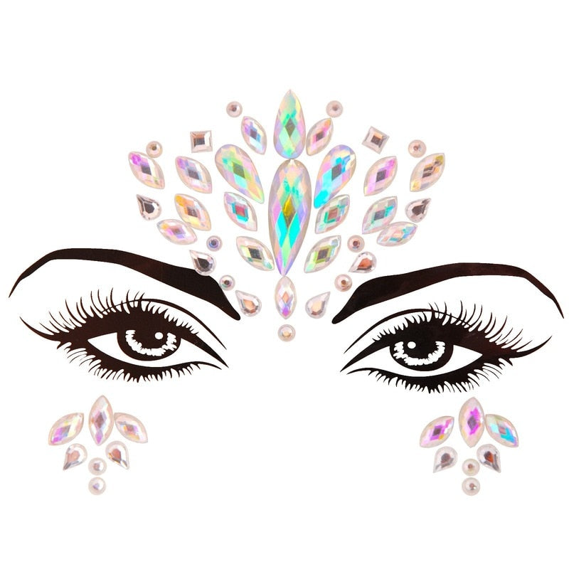 3D Acrylic Glitter Rhinestone Temporary Sexy Face Tattoo Sticker DIY Kids Holiday Party Masquerade Body Facial Jewelry Tattoo