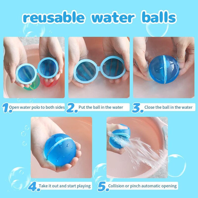 Magnetic Reusable Water Balloons Refillable Water Balloon Quick Fill Self Sealing Water Bomb Splash Balls for Kids Swimming Pool
