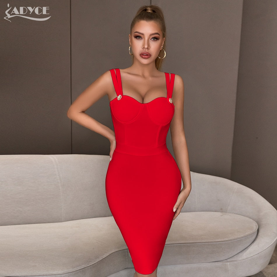 Adyce 2023 New Summer Green Bandage Dress Women Sexy Sleeveless Spaghetti Strap Red Club Celebrity Evening Party Dress Vestidos