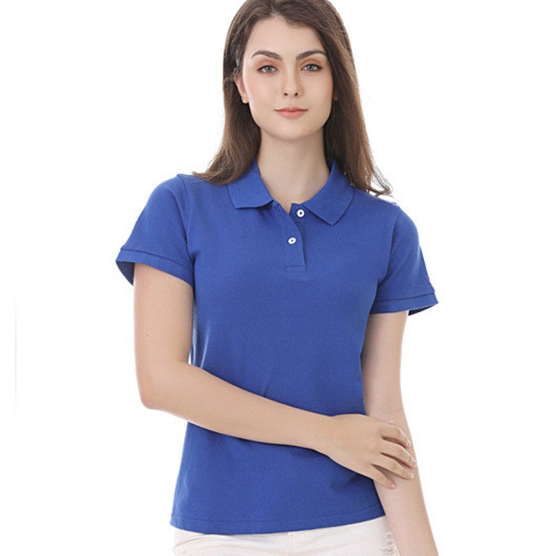 Multicolor Women's POLO Shirt Short-Sleeve Summer Tops Lapel Slim Fit Elastic Shirt Collar Bottoming Shirt 100% Cotton Tops