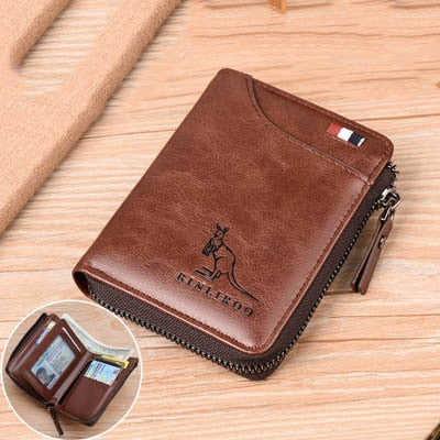 Fashion Men&#39;s Coin Purse Wallet RFID Blocking Man Leather Wallet Zipper Business Card Holder ID Money Bag Wallet Male