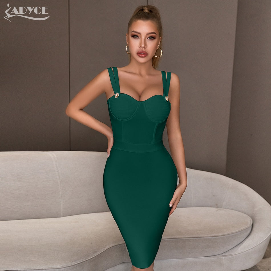 Adyce 2023 New Summer Green Bandage Dress Women Sexy Sleeveless Spaghetti Strap Red Club Celebrity Evening Party Dress Vestidos