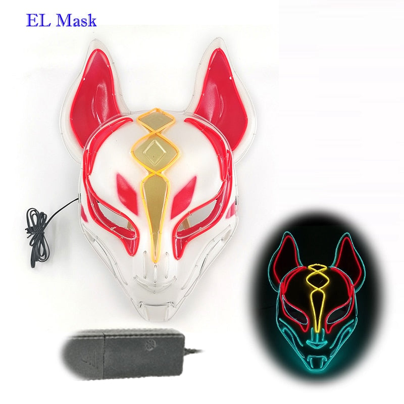 Anime Expro Decor Japanese Fox Mask Neon Led Light Cosplay Mask Halloween Party Rave Led Mask Dance DJ Payday Costume Props