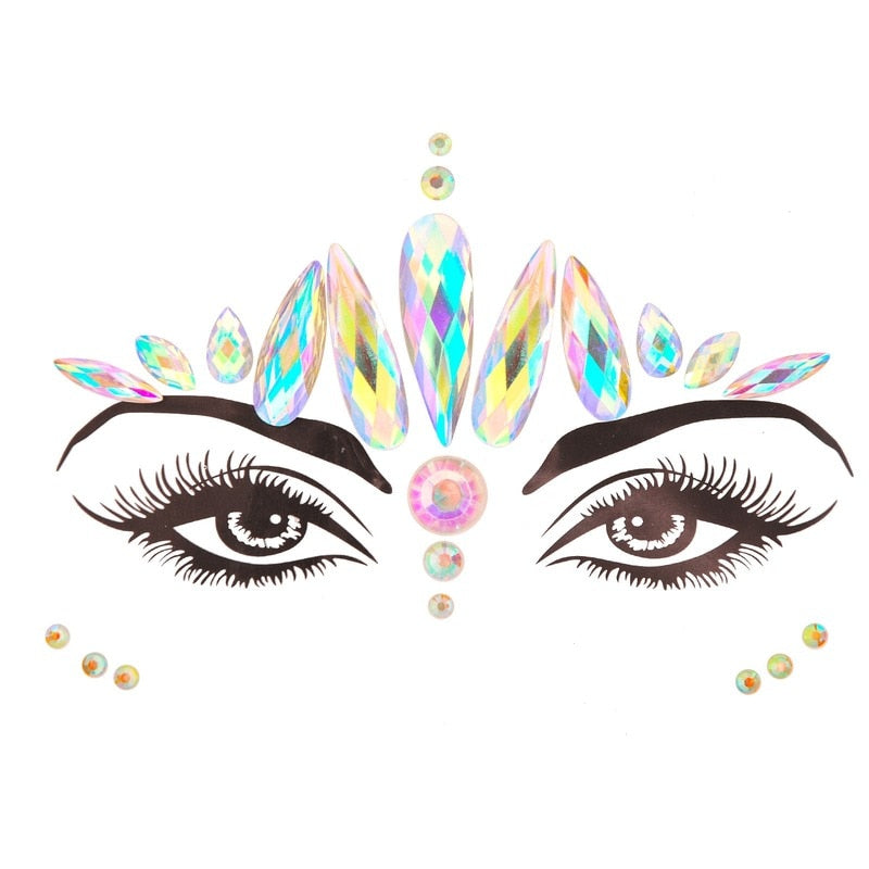 3D Acrylic Glitter Rhinestone Temporary Sexy Face Tattoo Sticker DIY Kids Holiday Party Masquerade Body Facial Jewelry Tattoo