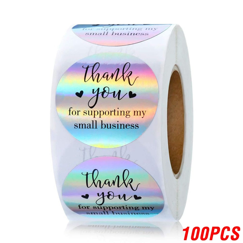 100-500pcs Rainbow Laser Thank You Stickers 1inch Small Business Stickers  Adhesive Labels for Boutiques Wrapping Supplies