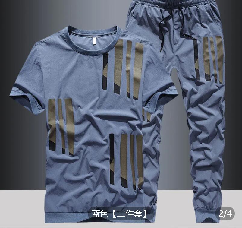 Summer new ice silk suit male summer youth fashion brand short sleeve T-shirt male loose pants casual sportswear male