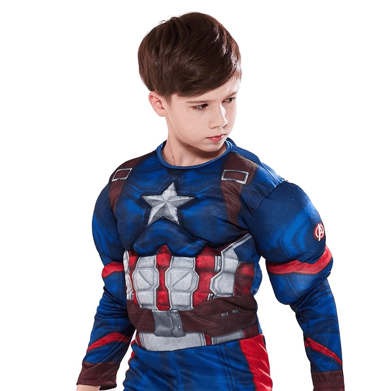 Marvel Superhero Spider Man Captain America Iron Man Thor Hulk Cosplay Costume Muscle Bodysuit Jumpsuit for Kids Halloween Party