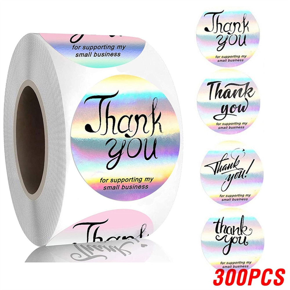 100-500pcs Rainbow Laser Thank You Stickers 1inch Small Business Stickers  Adhesive Labels for Boutiques Wrapping Supplies