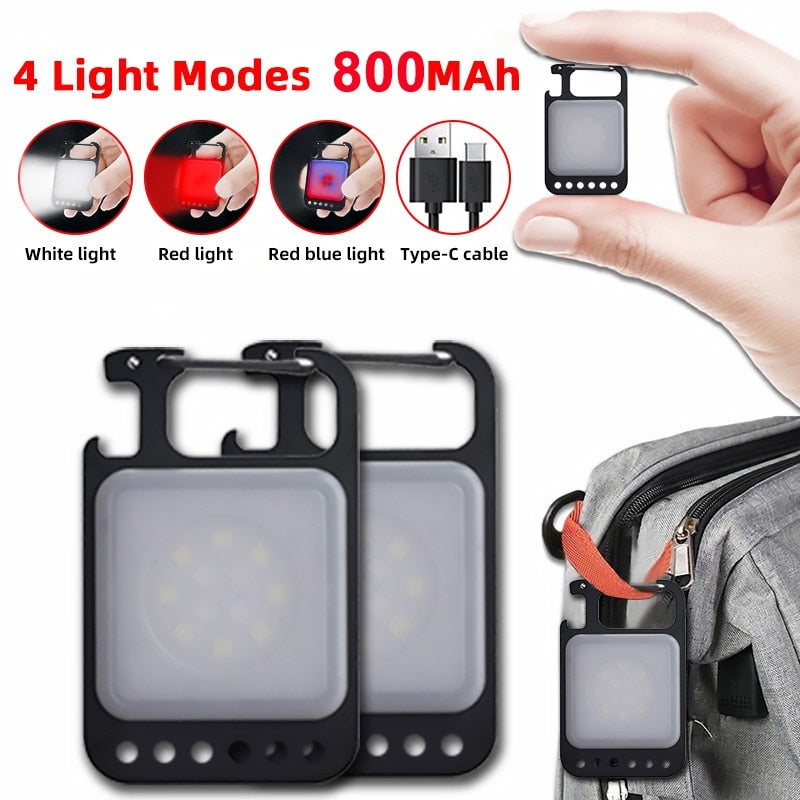 Multifunctional Mini USB Pocket Flashlight Rechargeable Flashlight COB Work Light LED Keychains For Outdoor  Camping Fishing