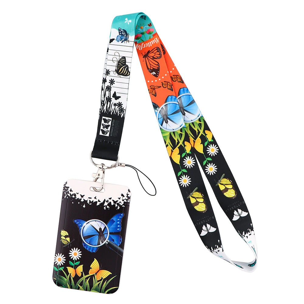 Wholesale Monarch Butterfly Lanyard Business Credit Card Holder Neck Strap Keychain Hang Rope ID Badge Holder Lariat Lasso