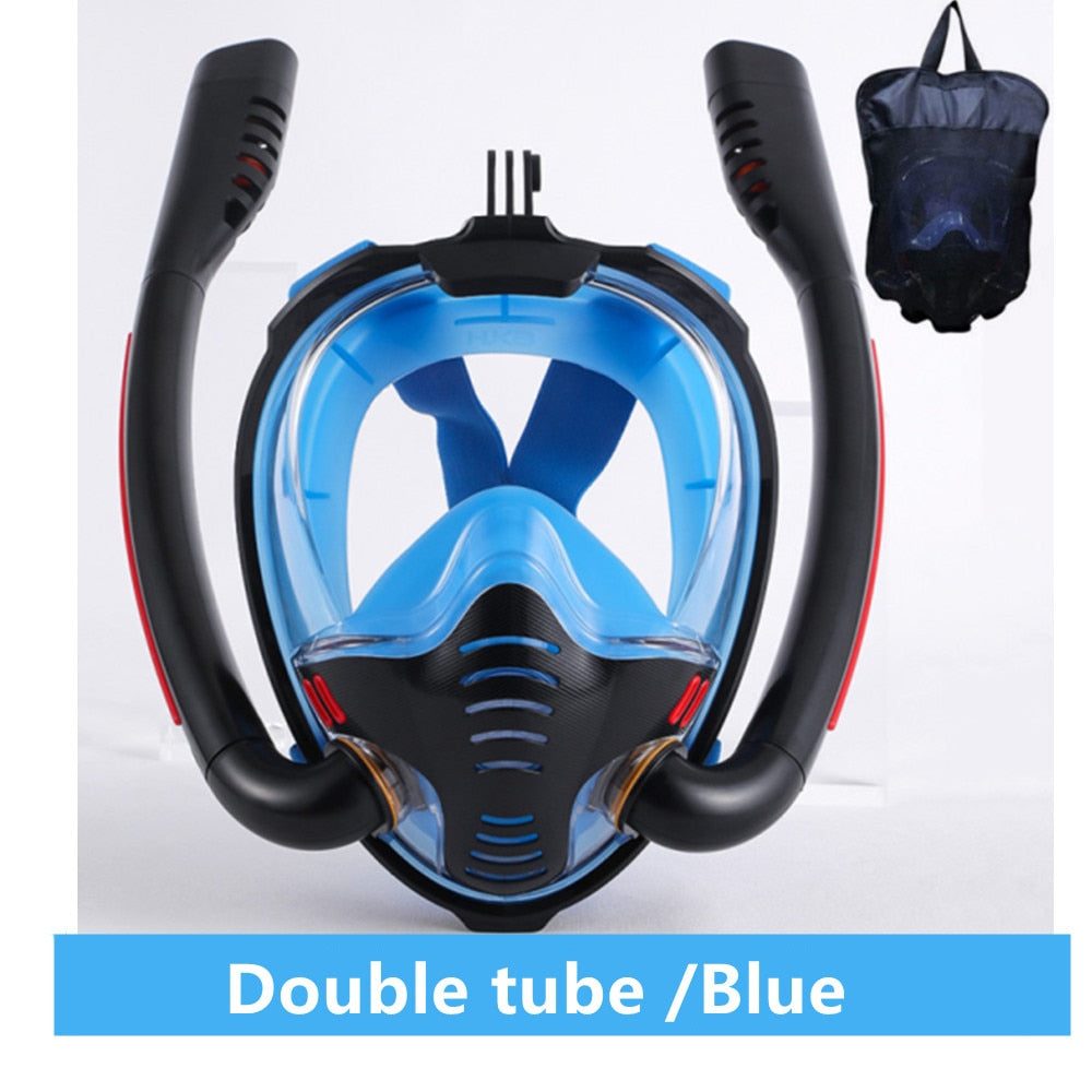 Snorkeling Mask Double Tube Silicone Full Dry Diving Mask Adult Swimming Mask Diving Goggles Self Contained Underwater Breathing