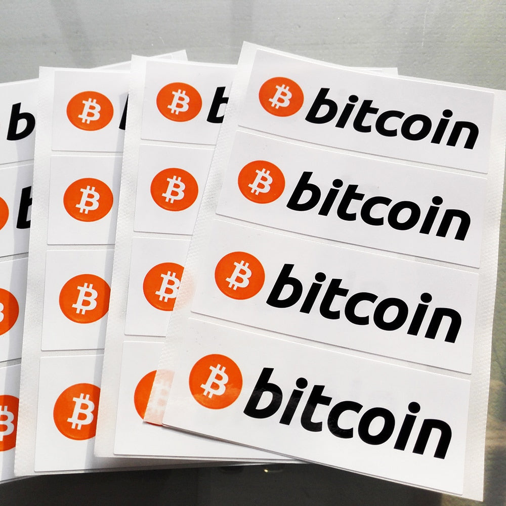 160pcs 8x3cm Bitcoin Logo Label Glossy Art Paper Stickers Surface Laminated Cryptocurrency Fans Publicity Shops BTC Promotion