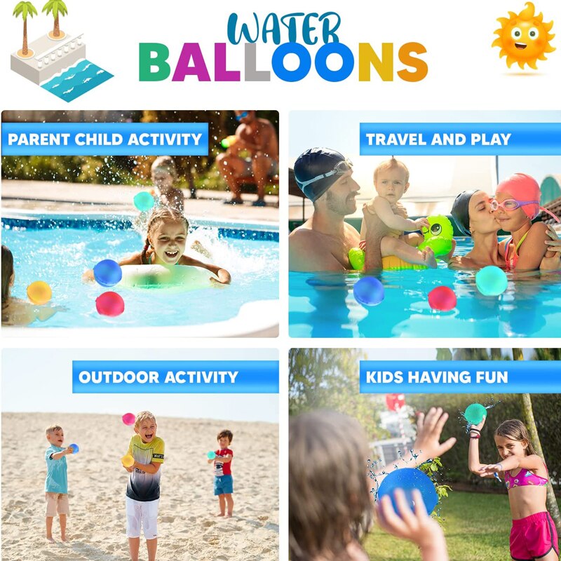 Magnetic Reusable Water Balloons Refillable Water Balloon Quick Fill Self Sealing Water Bomb Splash Balls for Kids Swimming Pool