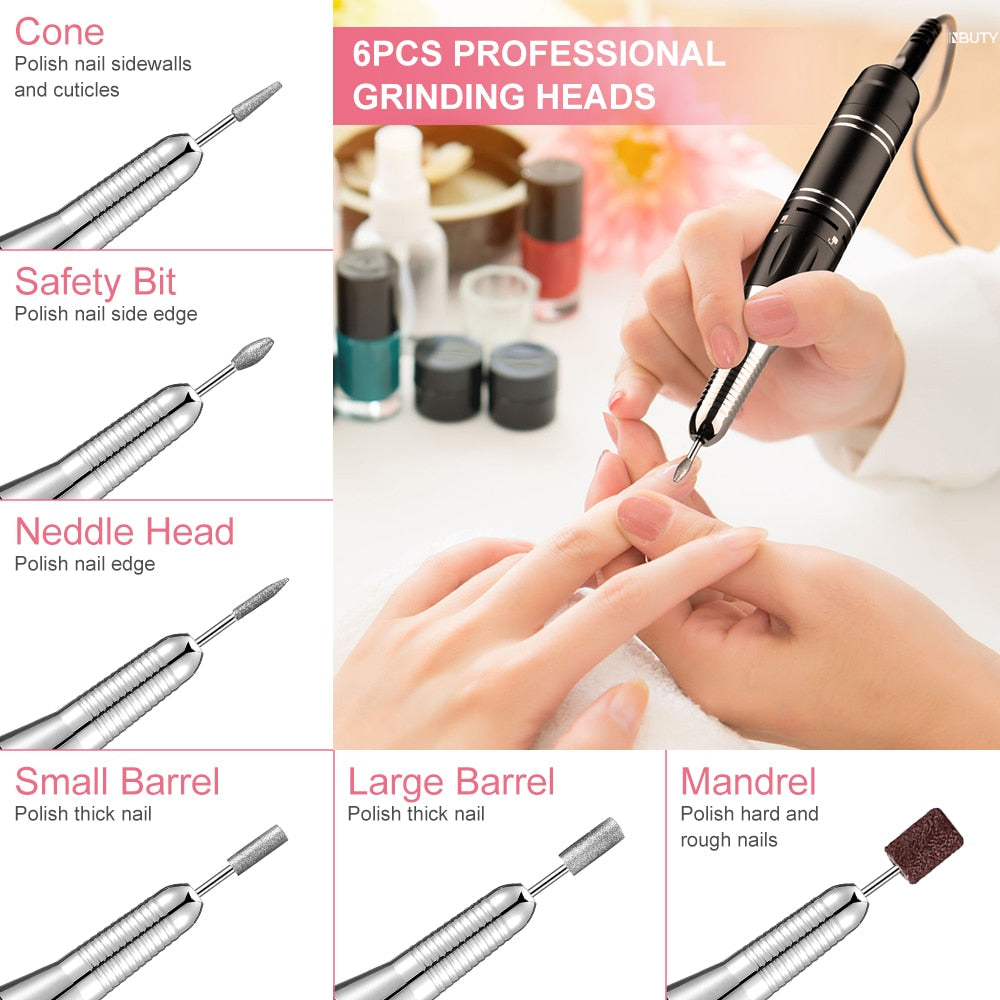 INBUTY 35000RPM Nail Drill Manicure Set Electric Nail Drill Machine Rechargeable Salon Gel Nail Polish Sander Professional Tool
