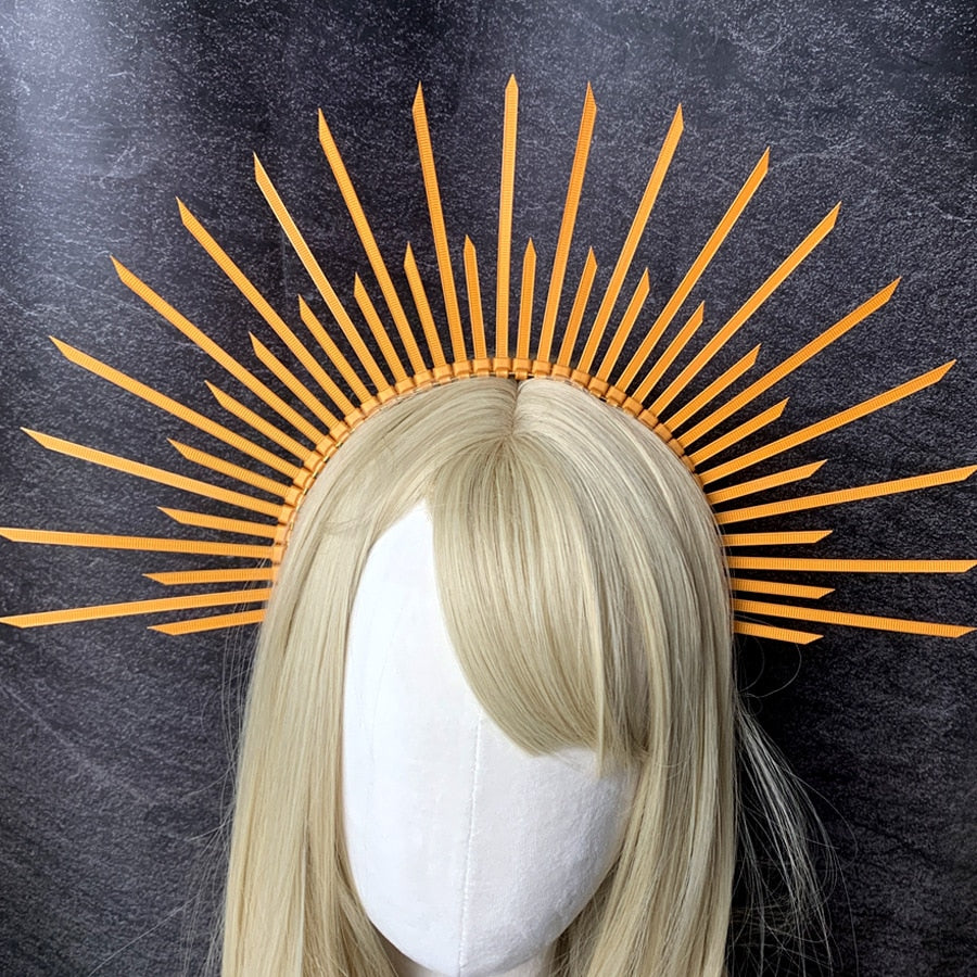 Halo Crown Spike Headpiece Goddess Sunburst Plastic Gold Met Gala Angel Goth Cosplay Accessories