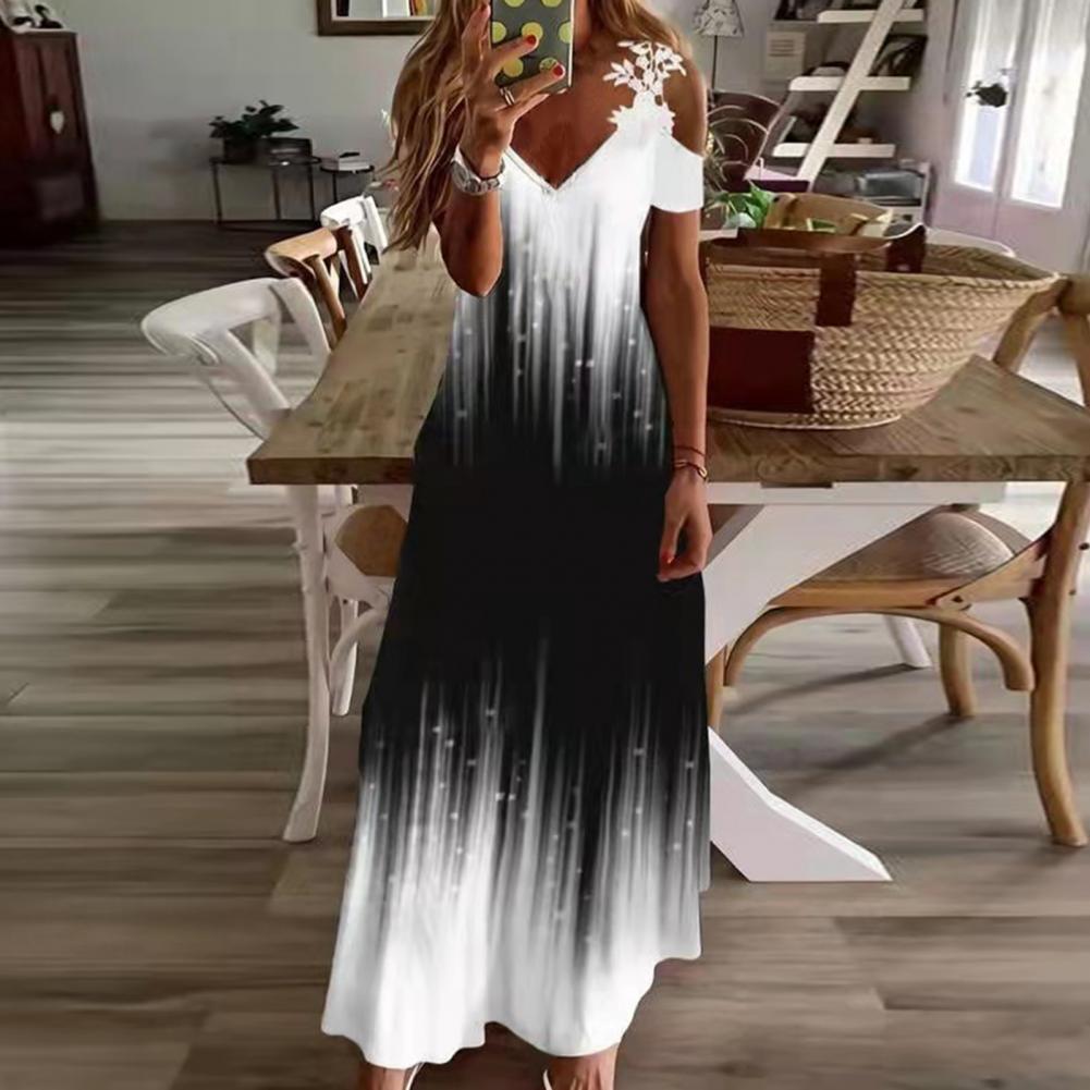 Sexy Spaghetti Strap Long Dress Women Summer Floral V Neck Hollow Out Boho Maxi Dresses Casual Beach Dress Party Robe Vestidos