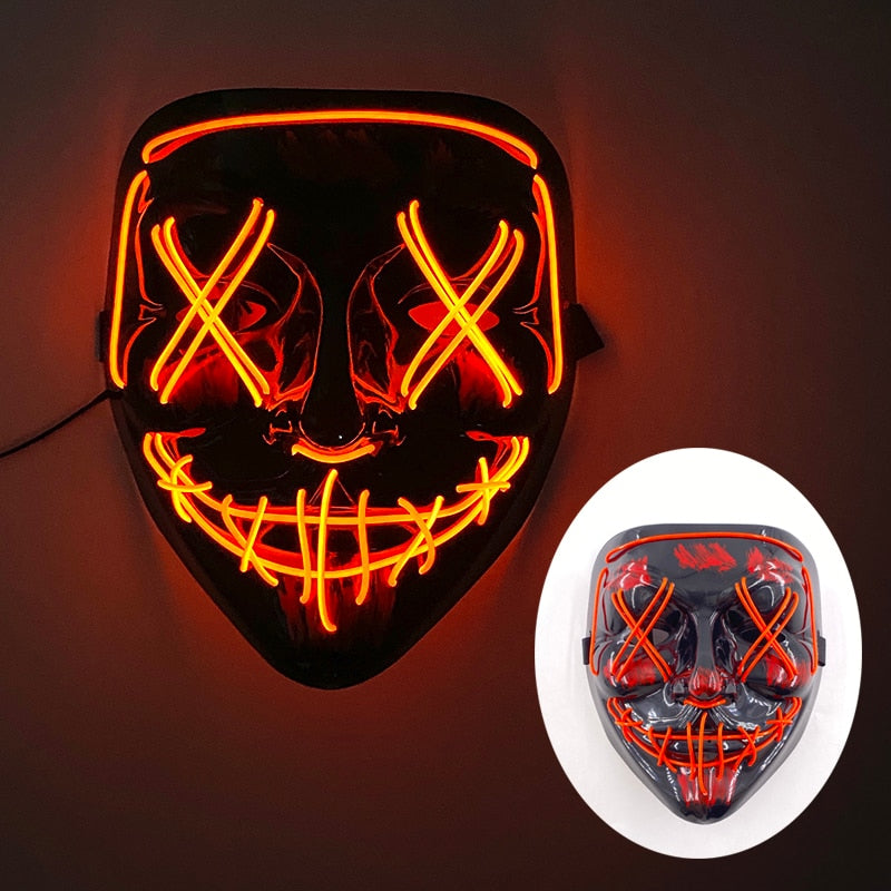 Wireless Halloween Neon Led Purge Mask Masquerade Carnival Party Masks Light Luminous In The Dark Cosplay Costume Supplies