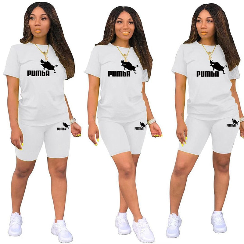 Summer Short Sleeve O-Neck Tee Tops+Pencil Short Sets Tracksuits Outfit Graphic T Shirts Jogging Suits Women Two Piece Set