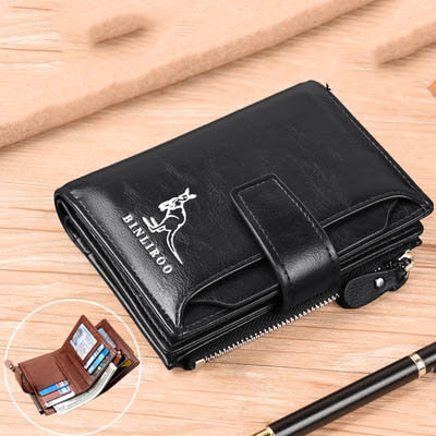 Fashion Men&#39;s Coin Purse Wallet RFID Blocking Man Leather Wallet Zipper Business Card Holder ID Money Bag Wallet Male