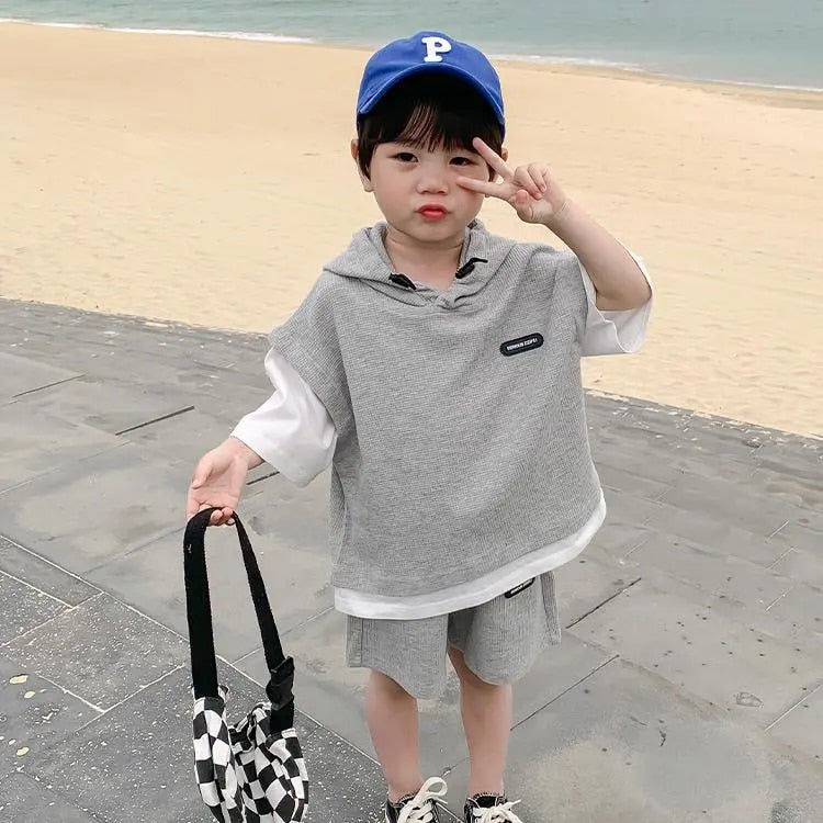 Children Clothing Sets Kids Boys Girls Clothes Short Sleeve Hooded Shirt+short Kid 2Pcs Suit Cotton 2023 Summer Baby Boy Outfit