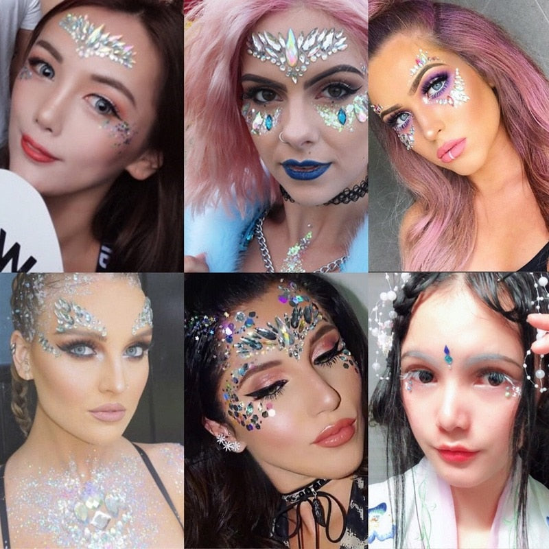 3D Acrylic Glitter Rhinestone Temporary Sexy Face Tattoo Sticker DIY Kids Holiday Party Masquerade Body Facial Jewelry Tattoo