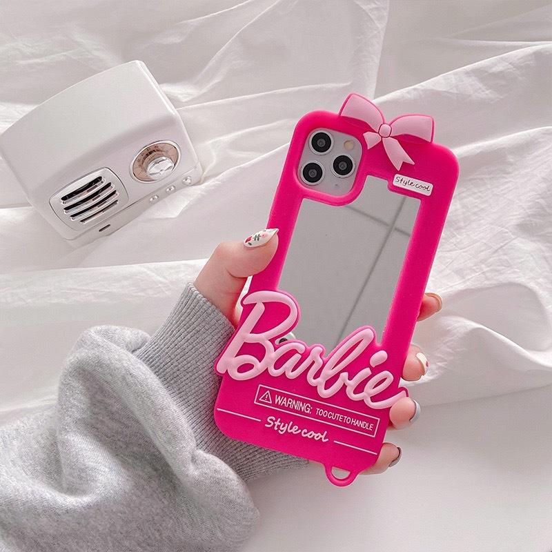 Kawaii Barbie Phone Case for 11 12 13 14 Pro Max Mini Xsmax Xr Xs X 6 7 8 Plus Se Anime Doll Pendant Fashion Cover with Mirror