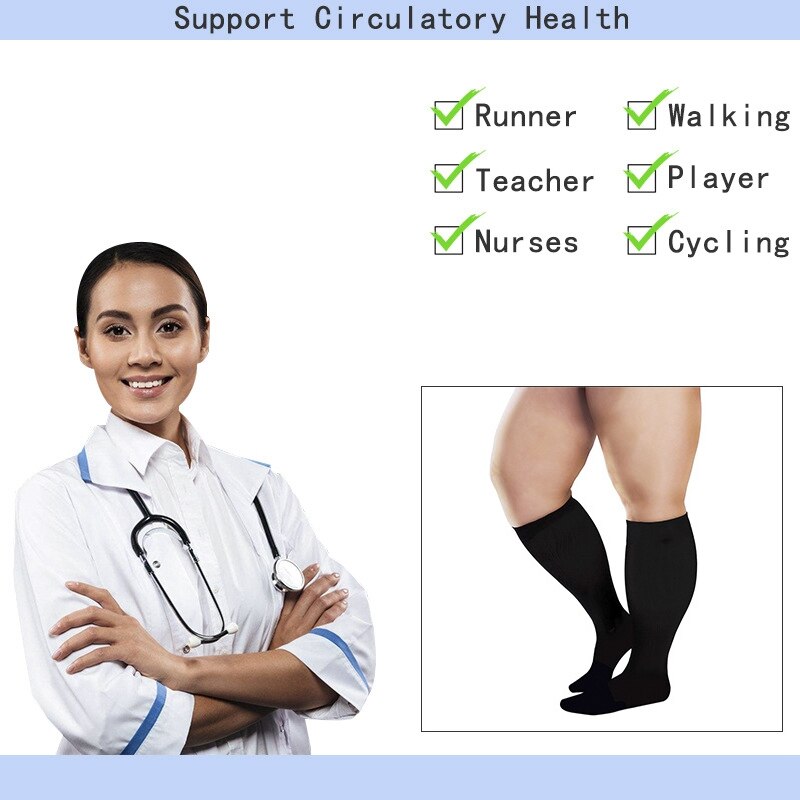 Plus Size 3XL-7XL Running Athletics Compression Sleeves Leg Calf Men 30-40mmHg Toeless Stockings Medical Varicose Veins Sock