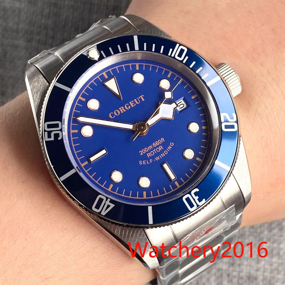 Corgeut Luxury Brand Black Dial Men Japan NH35 Automatic Mechanical Watch Military Sport Swim Steel Mechanical Wrist Watches