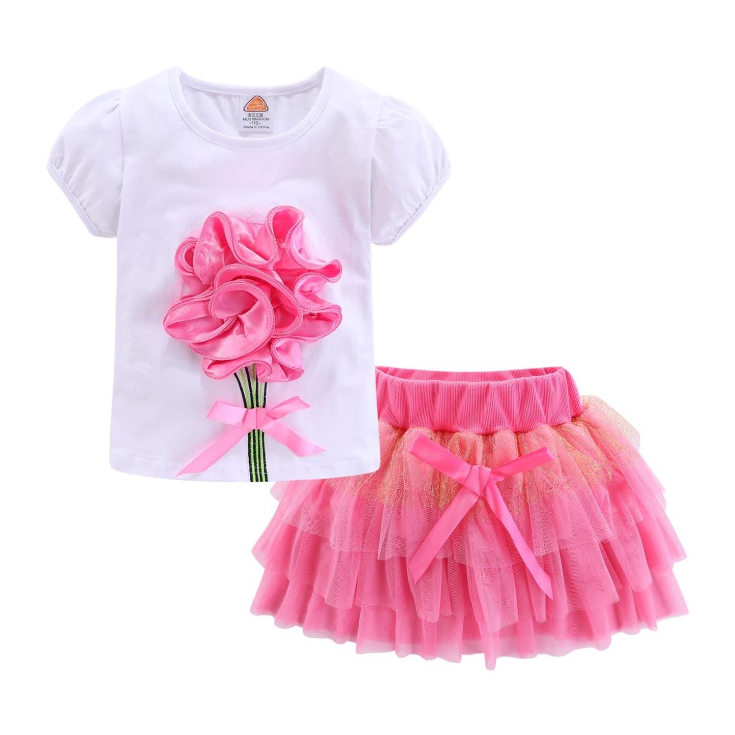 Mudkingdom Cute Summer Girls Outfits Cartoon Cat T-shirt and Tutu Skirt Set for Girl Princess Clothes Suit Children Clothing
