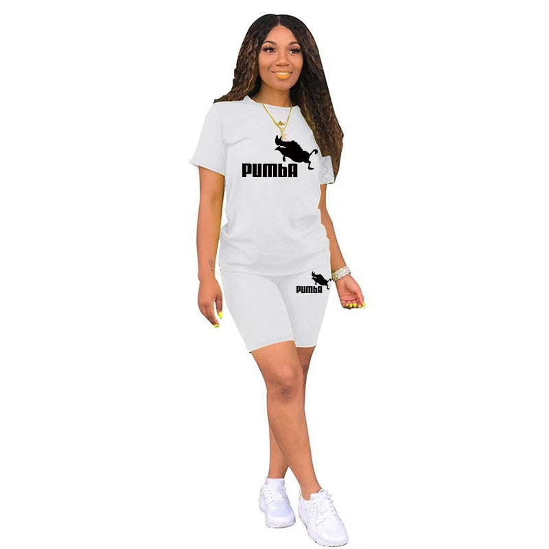 Summer Short Sleeve O-Neck Tee Tops+Pencil Short Sets Tracksuits Outfit Graphic T Shirts Jogging Suits Women Two Piece Set