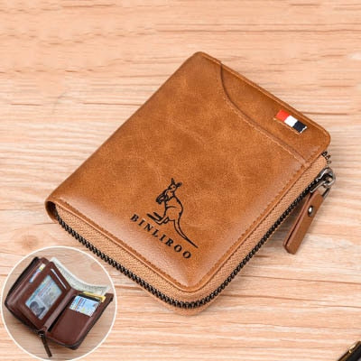 Fashion Men&#39;s Coin Purse Wallet RFID Blocking Man Leather Wallet Zipper Business Card Holder ID Money Bag Wallet Male