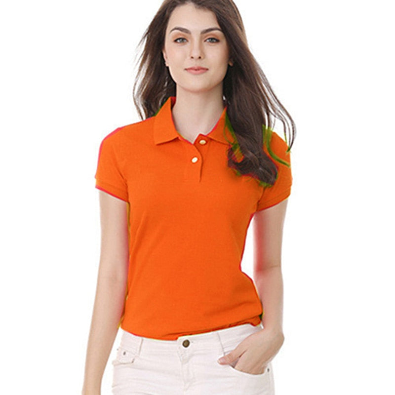 Multicolor Women's POLO Shirt Short-Sleeve Summer Tops Lapel Slim Fit Elastic Shirt Collar Bottoming Shirt 100% Cotton Tops