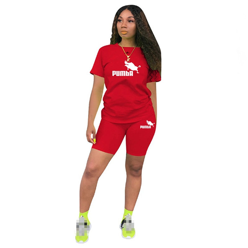 Summer Short Sleeve O-Neck Tee Tops+Pencil Short Sets Tracksuits Outfit Graphic T Shirts Jogging Suits Women Two Piece Set