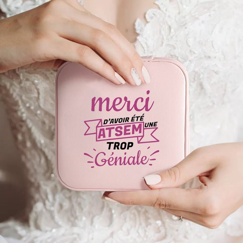 Custom Merci Mistress Print Jewellery Box Travel Earring Holder Storage Display Case Gifts for Teacher cadeau maitresse école