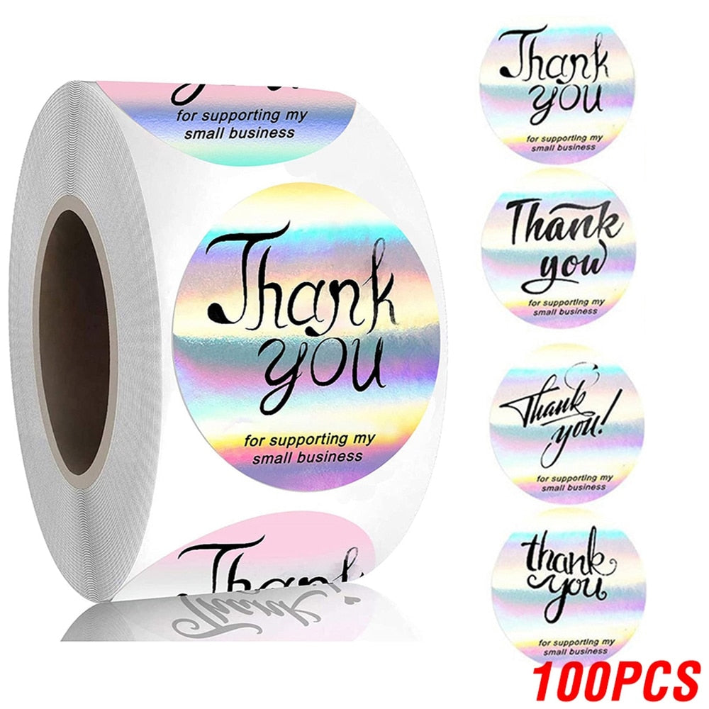 100-500pcs Rainbow Laser Thank You Stickers 1inch Small Business Stickers  Adhesive Labels for Boutiques Wrapping Supplies